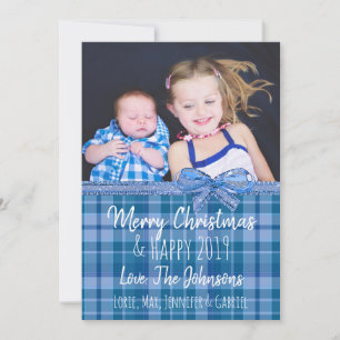 Fügen Sie Ihr Foto Blue Kariert Weihnachten Einladung