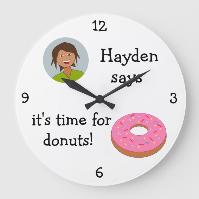 Fügen Sie Ihr Foto hinzu: 'Zeit für Donuts' Große Wanduhr (Vorderseite)