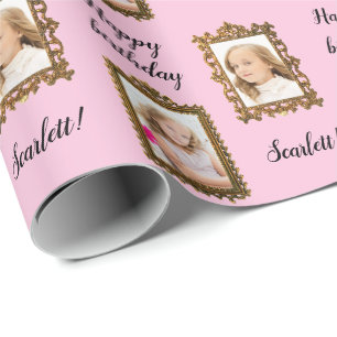 Fügen Sie Ihr FOTO und Ihren Namen Pink Birthday Geschenkpapier