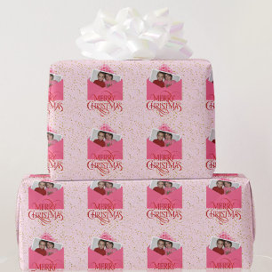 Fügen Sie Ihr Foto Weihnachten Rot und Rosa Geschenkpapier