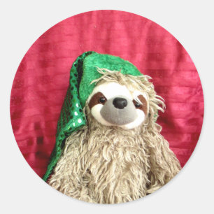 Fügen Sie Ihr Foto Weihnachtsfaultier Runder Aufkleber