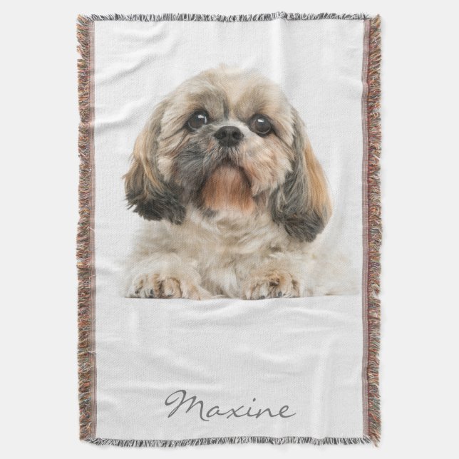 Fügen Sie Ihr Haustierportrait Shih Tzu Dog Person Decke (Vorderseite Vertikal)