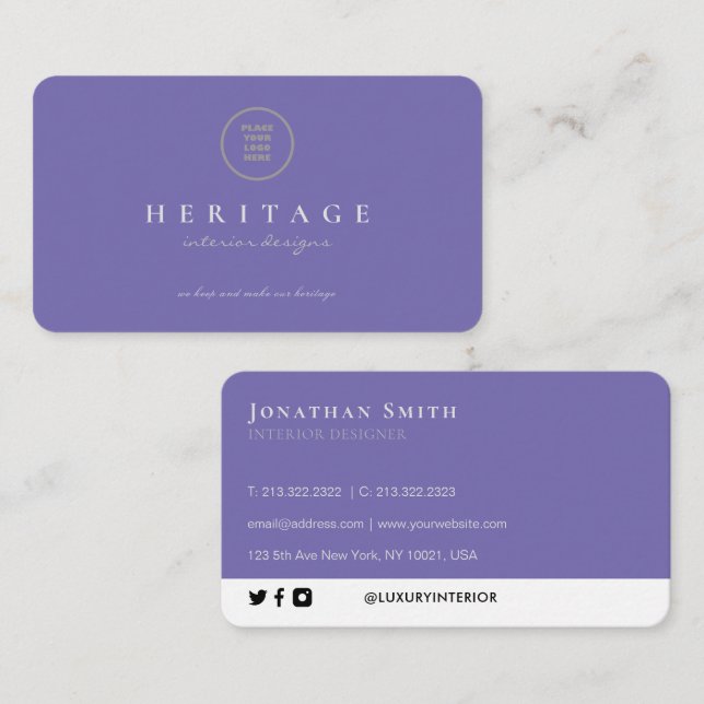 Fügen Sie Ihr Logo Eleganury Luxury Schlicht Periw Visitenkarte (Vorne/Hinten)