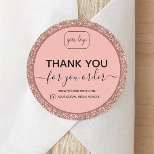 Fügen Sie Ihr Logo hinzu Danke rosa goldener Gli Runder Aufkleber
