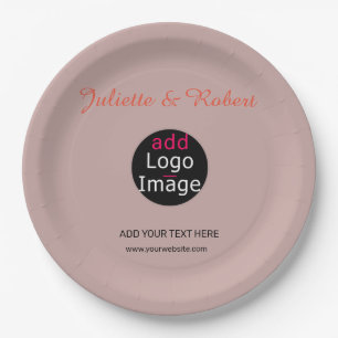 Fügen Sie Ihr Logo Hochzeit Dusty Rose Hue Art Pappteller