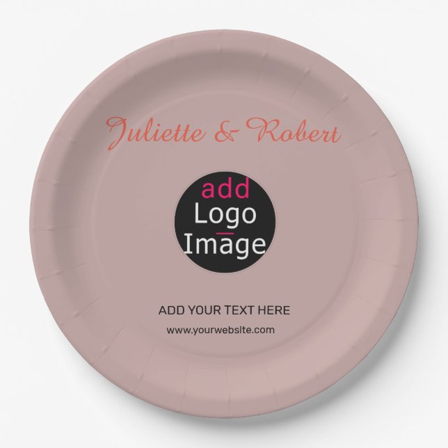 Fügen Sie Ihr Logo Hochzeit Dusty Rose Hue Art Pappteller (Vorderseite)