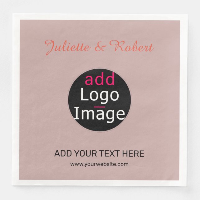 Fügen Sie Ihr Logo Hochzeit Dusty Rose Hue Art Serviette (Vorderseite)