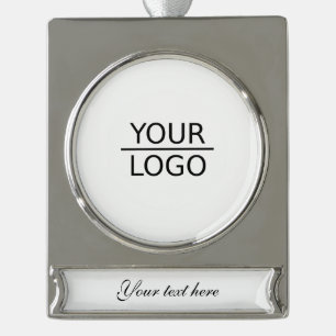 Fügen Sie Ihr Logo und Ihren Urlaub für benutzerde Banner-Ornament Silber