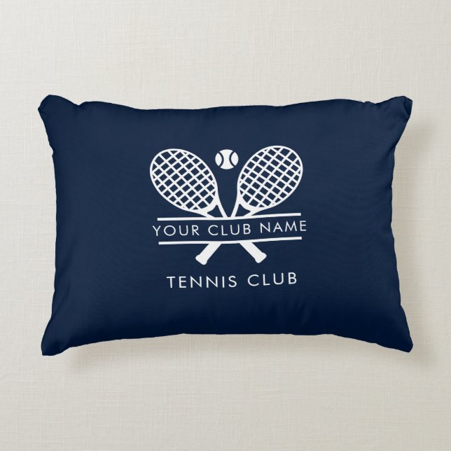 Fügen Sie Ihre Clubname Tennis Icons Navy Blue Cus Dekokissen (Vorderseite)