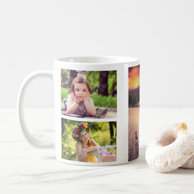 Fügen Sie Ihre eigene 5 Foto Collage Coffee Tasse  (Mit Donut)