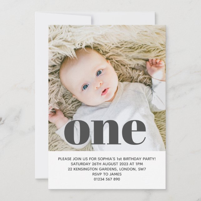Fügen Sie Ihre eigene Foto One First Birthday Part Einladung (Vorderseite)