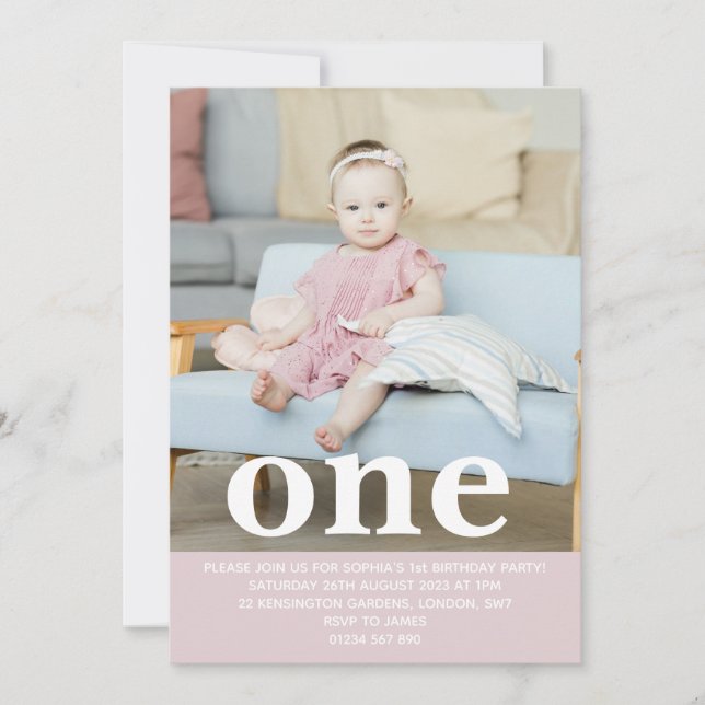 Fügen Sie Ihre eigene Foto One First Birthday Part Einladung (Vorderseite)