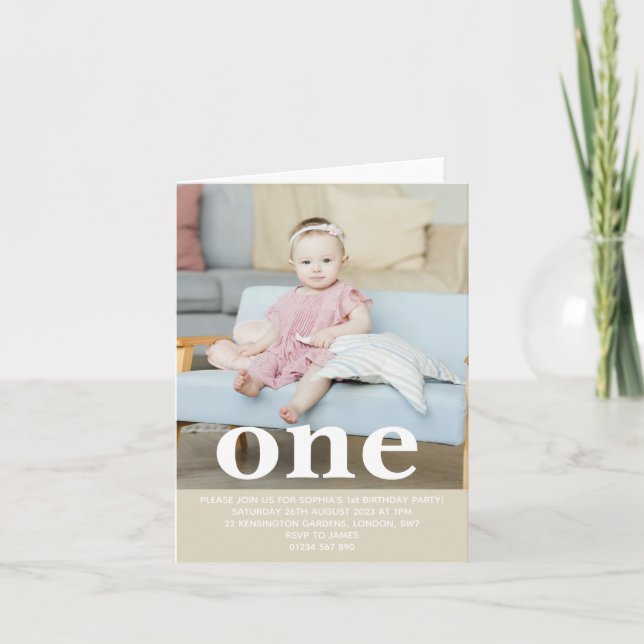 Fügen Sie Ihre eigene Foto One First Birthday Part Einladung (Vorderseite)