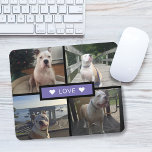 Fügen Sie Ihre eigene Hundfoollage Lila hinzu Mousepad<br><div class="desc">Fügen Sie Ihre eigenen Fotos hinzu. Das Design besteht aus 4 Fotos auf einem Gitter mit festem Rechteck in der Mitte mit dem Wort "Liebe" und Akzent Herzen auf jeder Seite.</div>