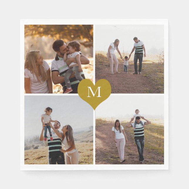 Fügen Sie Ihre eigenen 4-Familie Foto Gold Heft Mi Serviette (Vorderseite)