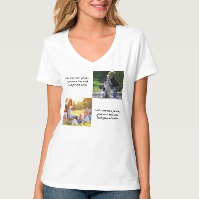 Fügen Sie Ihre eigenen Fotos, Text und Hintergrund T-Shirt (Vorderseite)