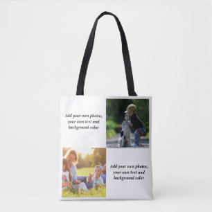 Fügen Sie Ihre eigenen Fotos, Text und Hintergrund Tasche