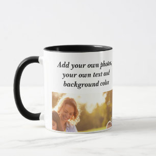 Fügen Sie Ihre eigenen Fotos, Text und Hintergrund Tasse