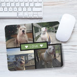 Fügen Sie Ihre eigenen Hunde Foto Collage Green Mousepad<br><div class="desc">Fügen Sie Ihre eigenen Fotos hinzu. Das Design besteht aus 4 Fotos auf einem Gitter mit festem Rechteck in der Mitte mit dem Wort "Liebe" und Akzent Herzen auf jeder Seite.</div>