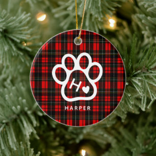 Fügen Sie Ihre eigenen Hundetiere Monogramm Tartan Keramik Ornament