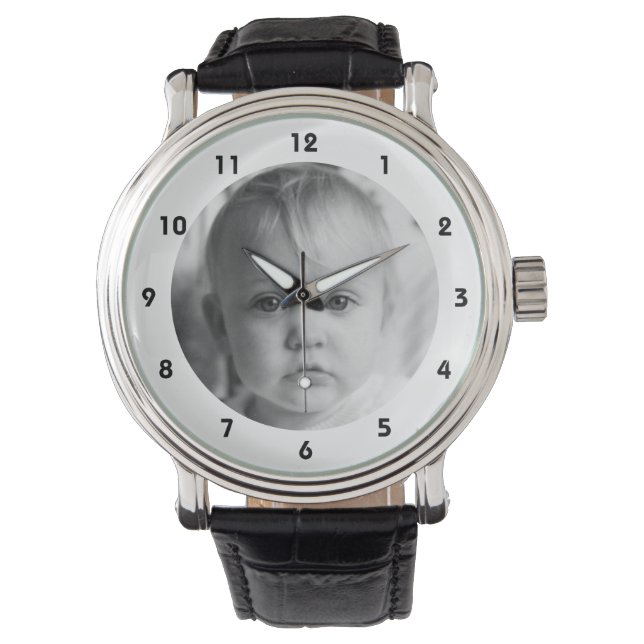 Fügen Sie Ihre Foto-Menüs für Vater weiß hinzu Armbanduhr (Vorderseite)