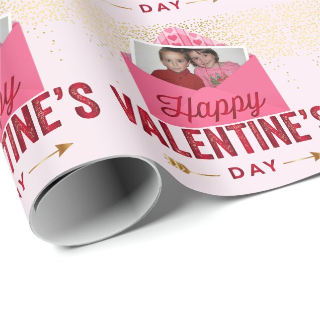 Fügen Sie Ihre Foto-Valentinen Rot und Rosa Umschl Geschenkpapier (Rolleneckpunkt)