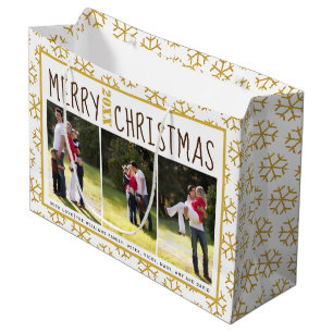 Fügen Sie Ihre Fotos Weihnachts Gold Glitzer Schne Große Geschenktüte