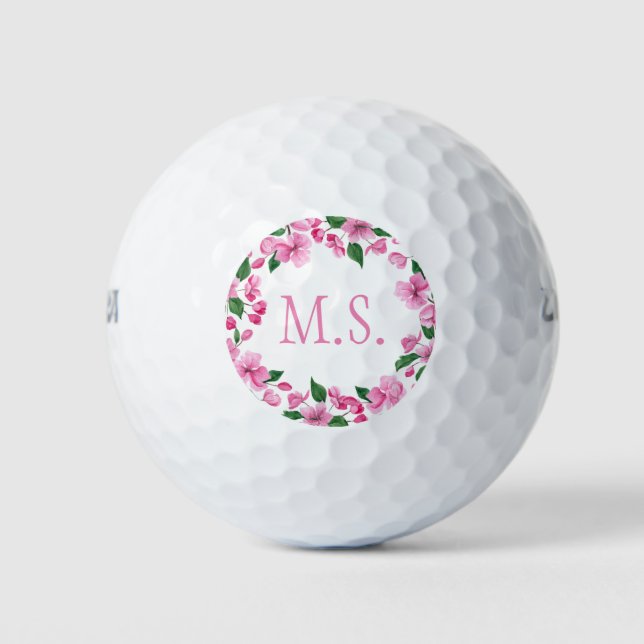 FÜGEN SIE IHRE INITIALE/Blumenkranz HINZU Golfball (Vorderseite)