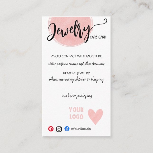 FÜGEN SIE IHRE LOGO JEWELRY CARE CARDS HINZU VISITENKARTE (Vorderseite)