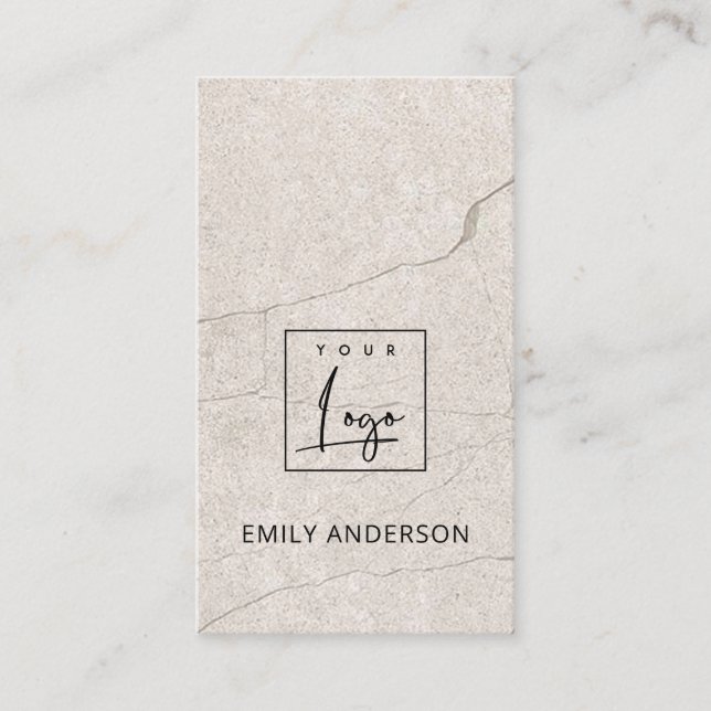 FÜGEN SIE IHRE LOGO MINIMAL BEIGE MARBLE STONE TEX VISITENKARTE (Vorderseite)