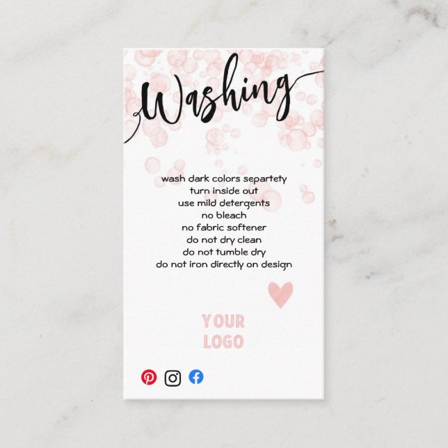 FÜGEN SIE IHRE LOGO WASHING CARE CARDS EIN VISITENKARTE (Vorderseite)