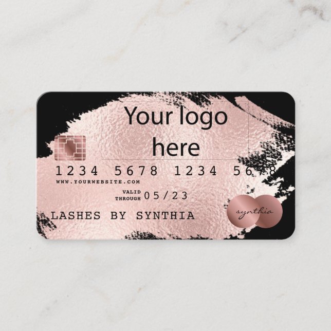 Fügen Sie Ihre Logokarte Styling Rose Gold Splash Visitenkarte (Vorderseite)