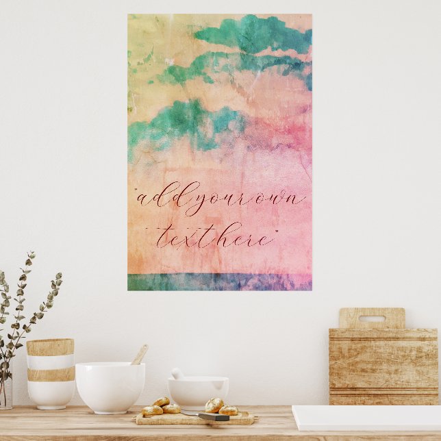 Fügen Sie Ihre Text Grunge Wasserfarbenlandschaft  Poster (Küche)