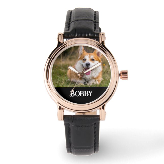 Fügen Sie Ihrem eigenen Hund Foto und Namen hinzu Armbanduhr (Vorderseite)