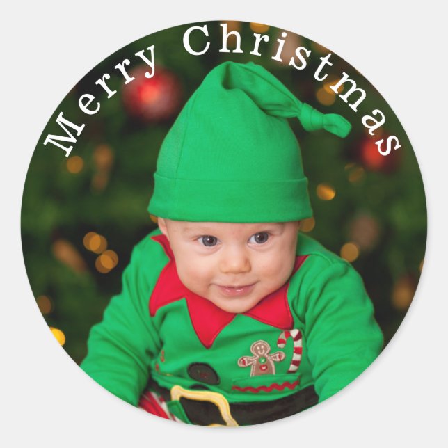 Fügen Sie Ihrem Foto Weihnachtskleber hinzu Runder Aufkleber (Vorderseite)