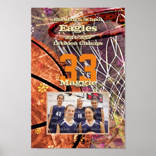 Fügen Sie Ihrem Team Foto Girls Basketball Poster (Vorne)
