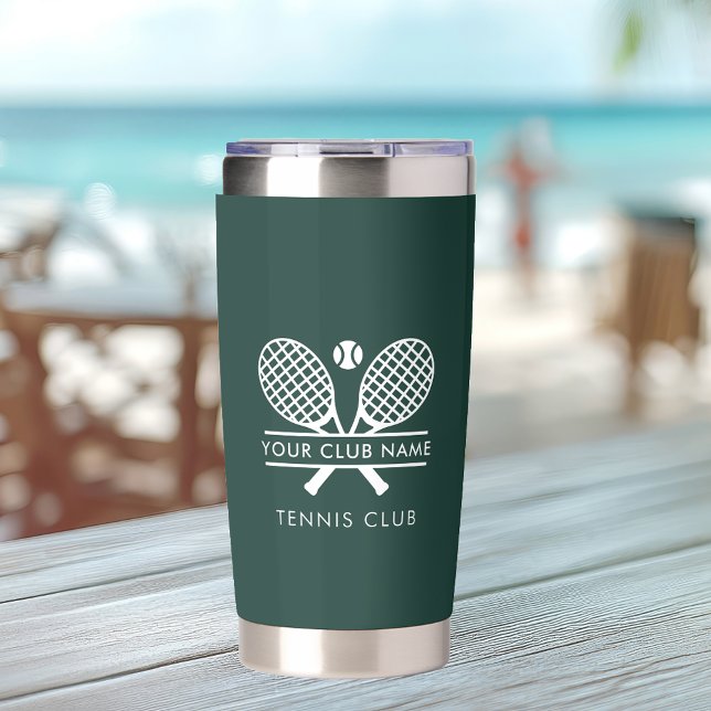 Fügen Sie Ihren Clubnamen Tennis Grün Farbe hinzu Thermobecher (Lawn Tennis Club Name Rackets Motif Green Insulated Tumbler)