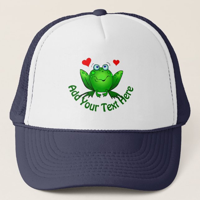 Fügen Sie Ihren eigenen Niedlichen grünen Frosch m Truckerkappe (Vorderseite)