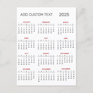 fügen Sie Ihren eigenen Text hinzu 2025 Kalender   Postkarte