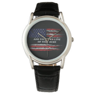 Fügen Sie Ihren eigenen Text unter der amerikanisc Armbanduhr