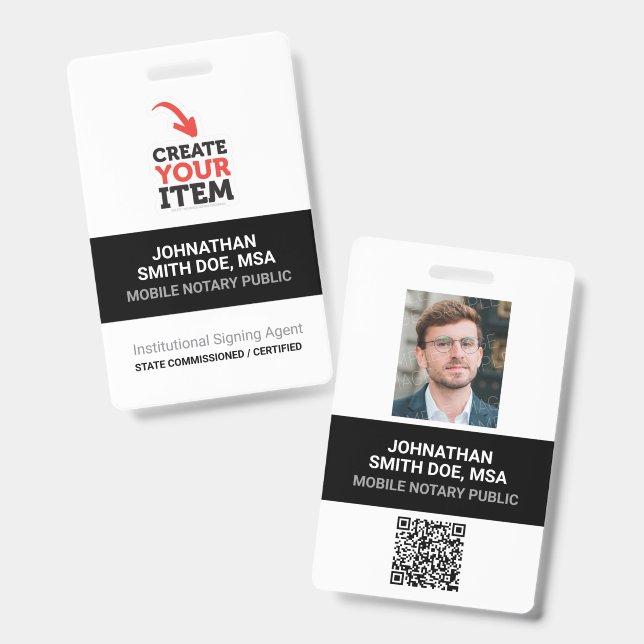 Fügen Sie Ihren Logo Mobile Notary Public QR-Code- Ausweis (Vorder- & Rückseite)