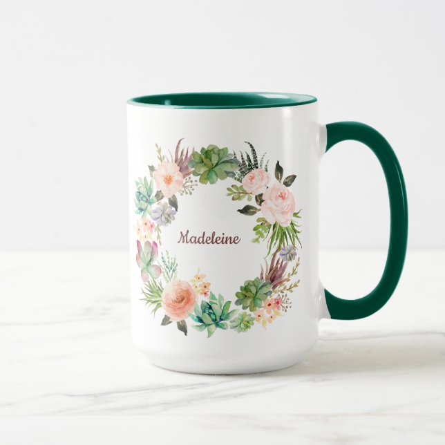Fügen Sie Ihren Namen Bloral Sukkulentes Kraut hin Tasse (Rechts)