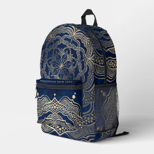 Fügen Sie Ihren Namen EleganGold & Navy Blue Manda Bedruckter Rucksack