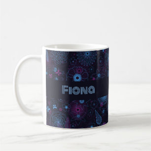 Fügen Sie Ihren Namen Florale Umrandung Blau & Lil Kaffeetasse