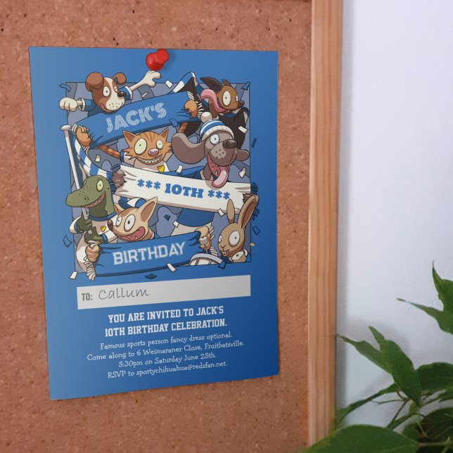 Fügen Sie Ihren Namen Geburtsdatum Tierfans Blau & Einladung (Von Creator hochgeladen)