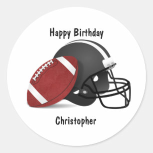 Fügen Sie Ihren Namen Happy Birthday Football hin Runder Aufkleber