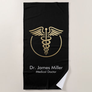 Fügen Sie Ihren Namen Medical Caduceus Symbol Blac Strandtuch