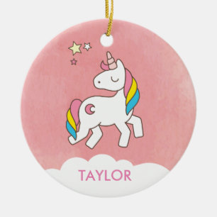 Fügen Sie Ihren Namen Niedlich magisches Einhorn P Keramik Ornament