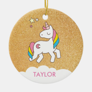 Fügen Sie Ihren Namen Niedlich magisches Einhorn P Keramik Ornament