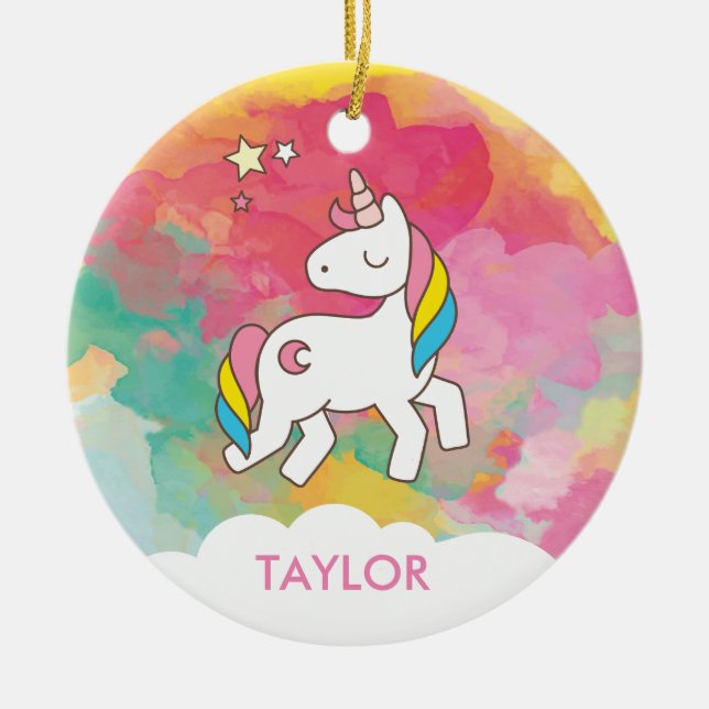 Fügen Sie Ihren Namen Niedlich magisches Einhorn P Keramik Ornament (Vorne)